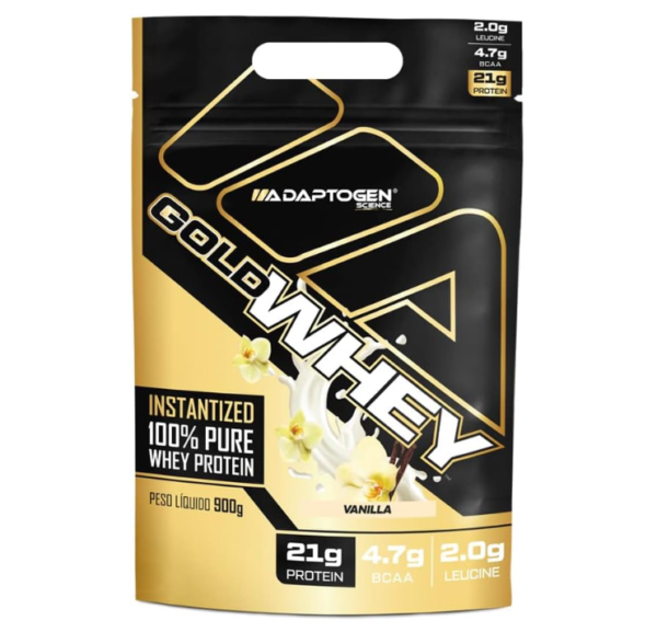 100% Gold Whey Refil Concentrado 900g Adaptogen Sabor Baunilha